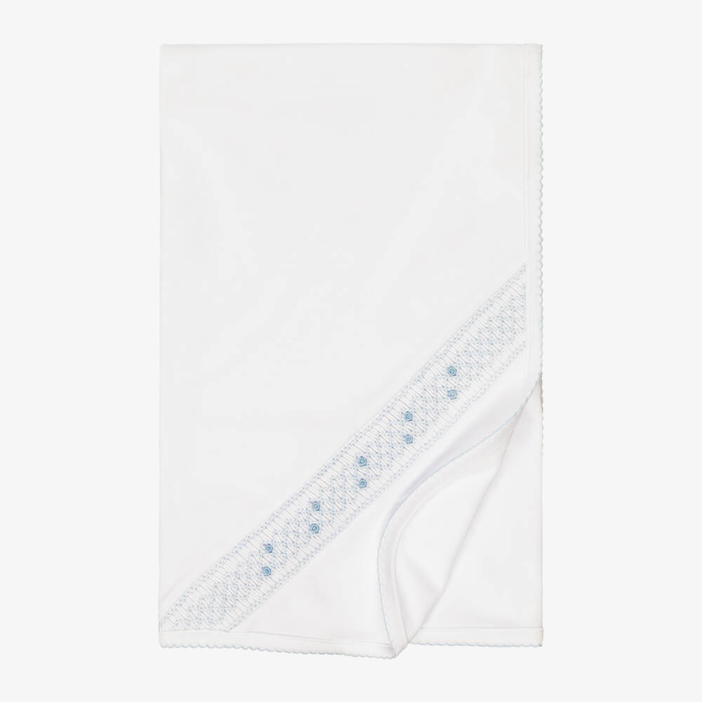 Kissy Kissy-Boys White & Blue Fall Blooms Pima Cotton Blanket (73cm) | Childrensalon