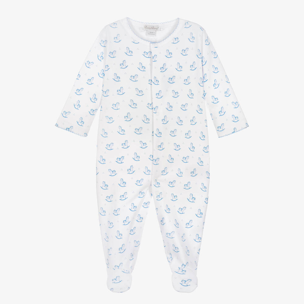 Kissy Kissy-Boys White & Blue Gingham Rockers Cotton Babygrow | Childrensalon