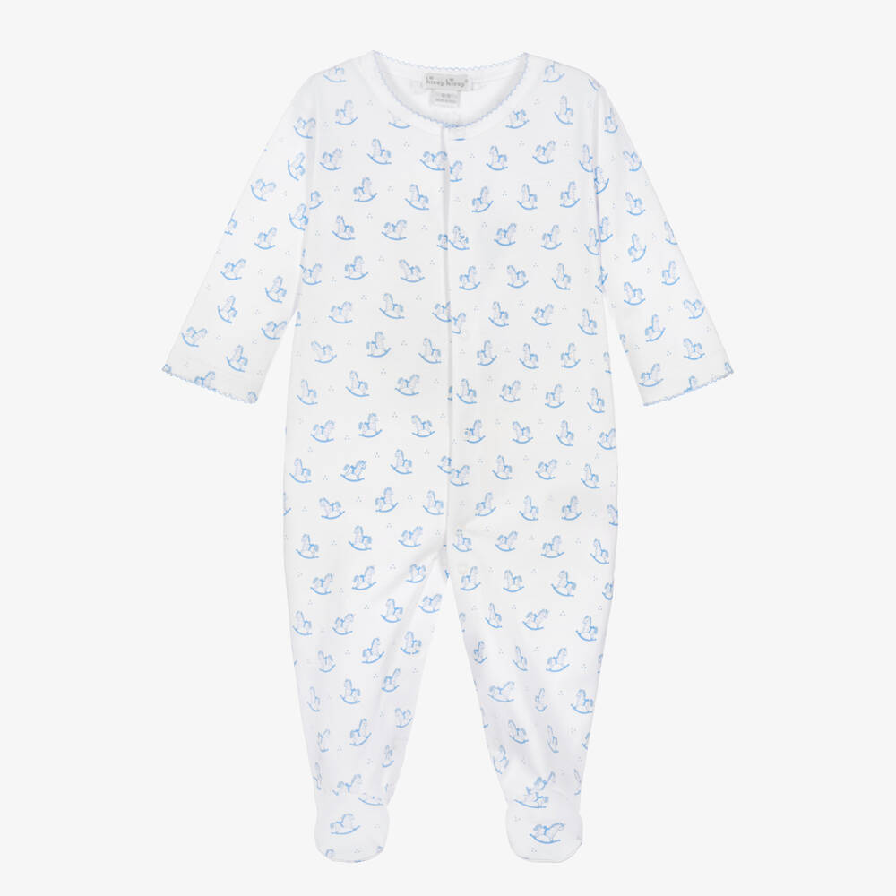 Kissy Kissy-Boys White & Blue Gingham Rockers Cotton Babygrow | Childrensalon