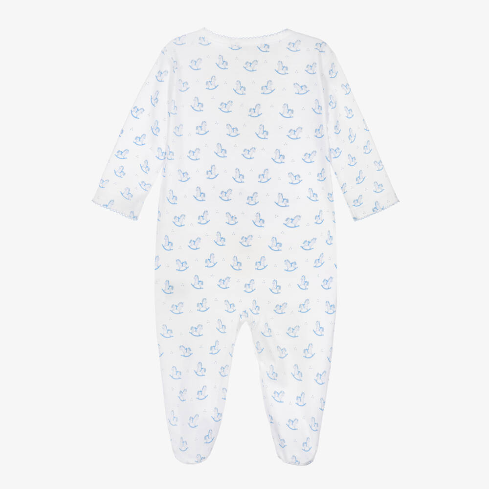 Kissy Kissy-Boys White & Blue Gingham Rockers Cotton Babygrow | Childrensalon