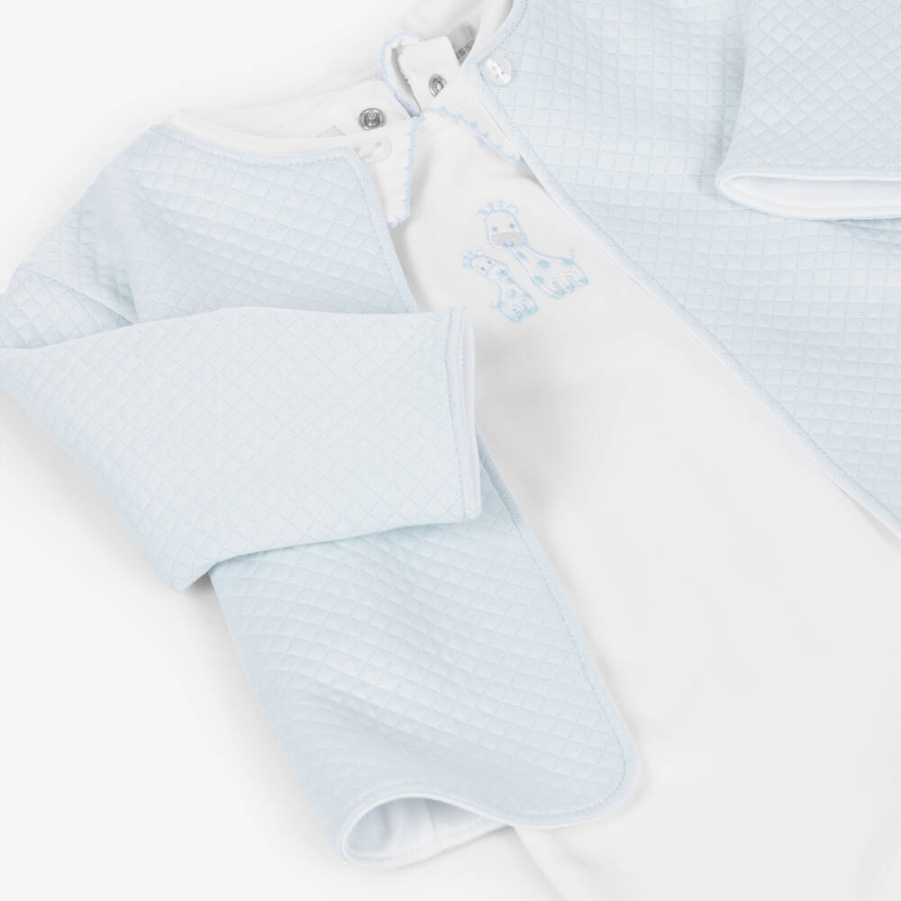 Kissy Kissy-Boys White & Blue Giraffe Laughs Babysuit Set | Childrensalon