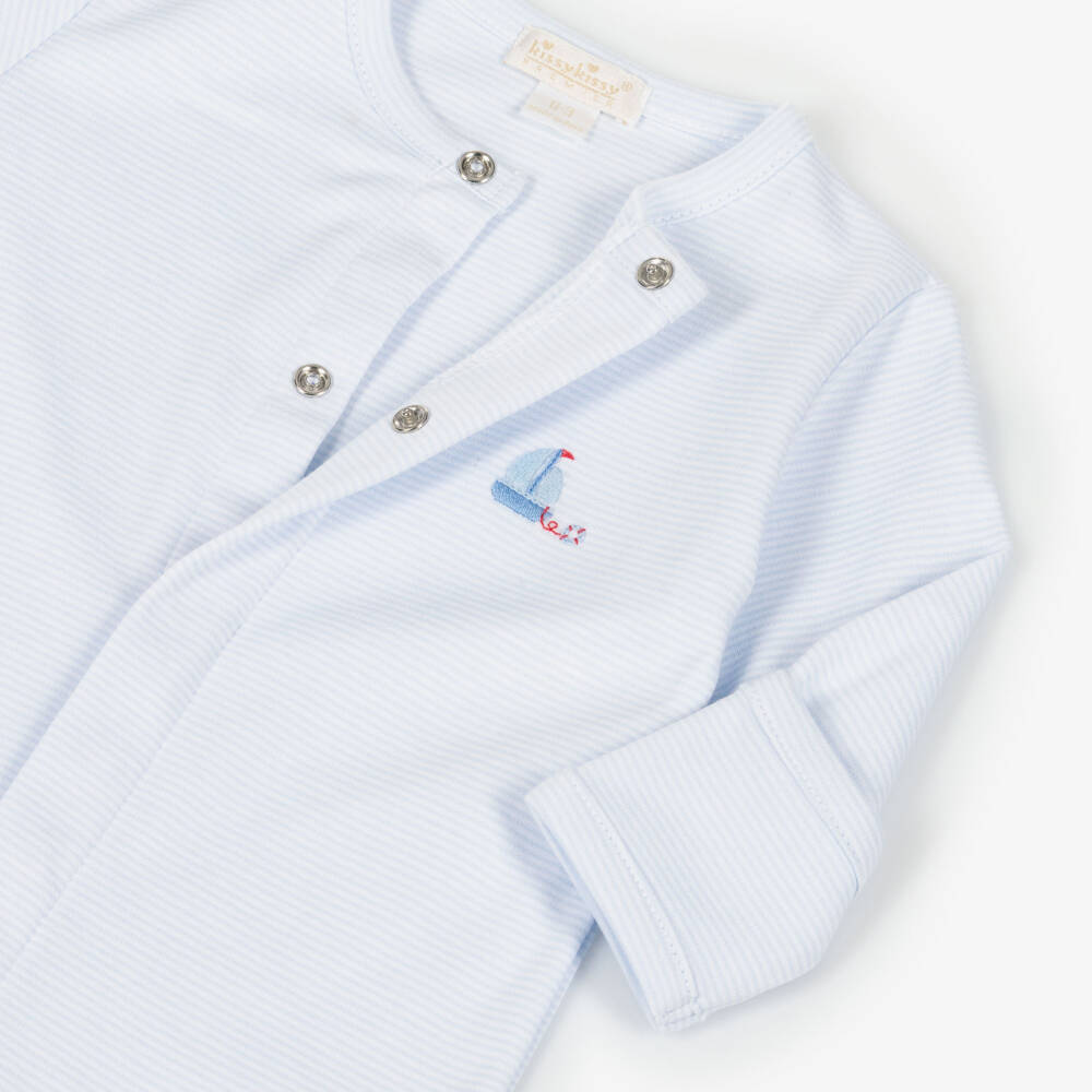 Kissy Kissy-Boys White & Blue Pima Cotton Babygrow with Embroidered Boats | Childrensalon