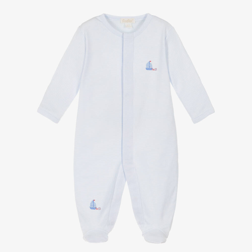 Kissy Kissy-Boys White & Blue Pima Cotton Babygrow with Embroidered Boats | Childrensalon