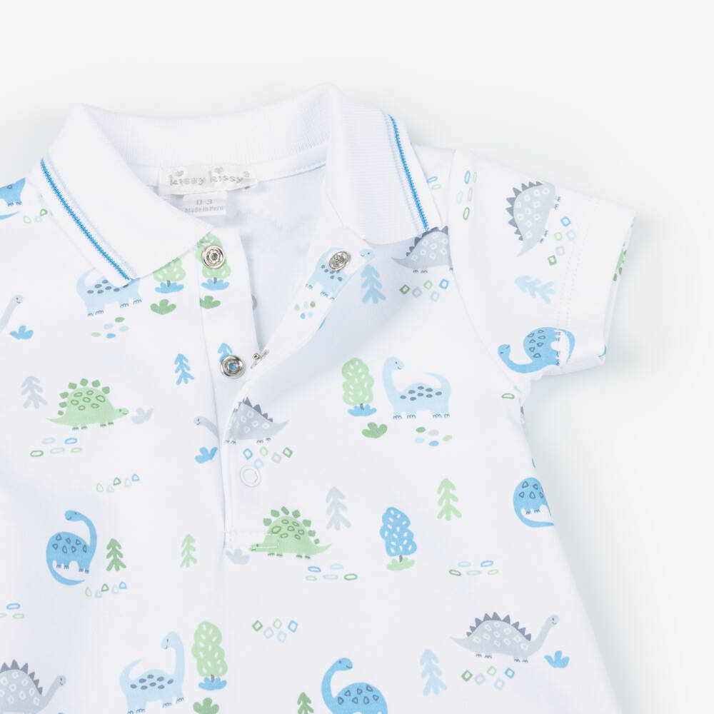 Kissy Kissy-Boys White & Blue Pima Cotton Dinosaur Era Shortie | Childrensalon