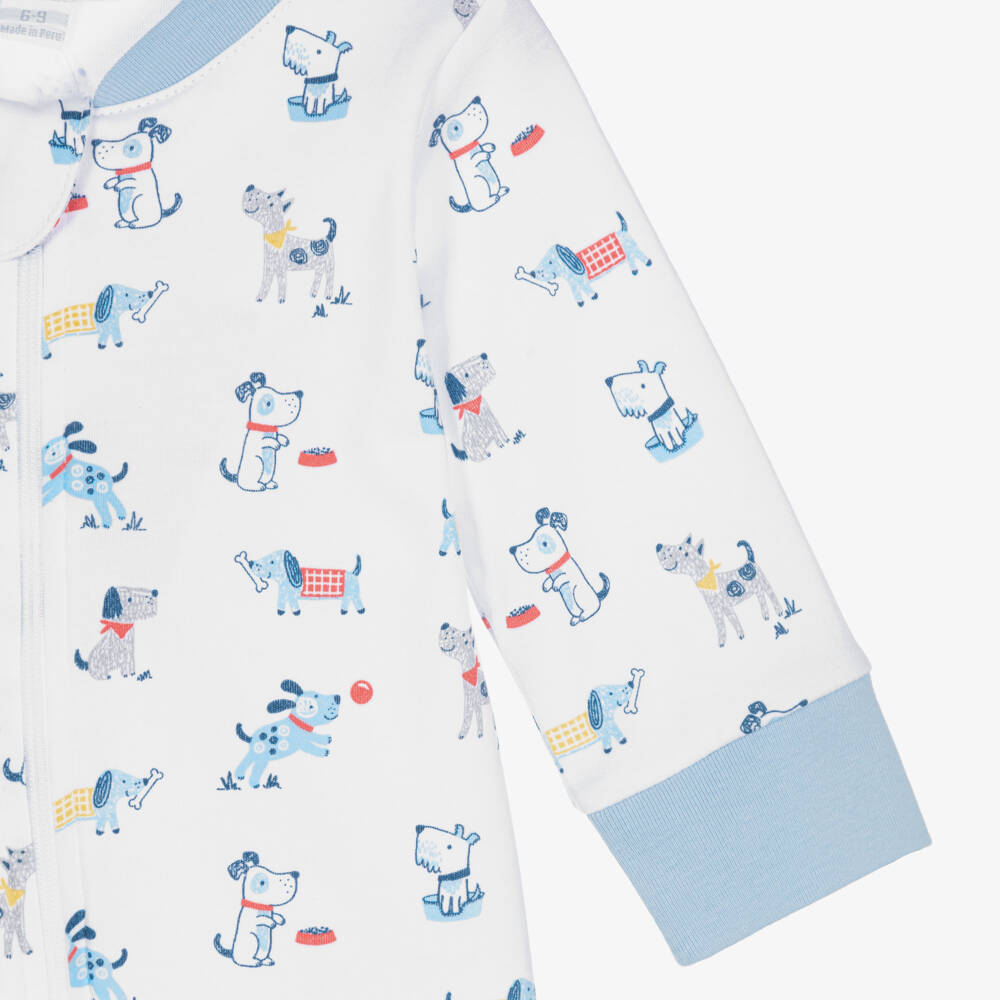 Kissy Kissy-Boys White & Blue Pima Cotton Puppy Patch Babygrow | Childrensalon