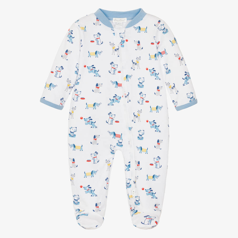 Kissy Kissy-Комбинезон бело-синий из хлопка пима со щенками для мальчиков | Childrensalon