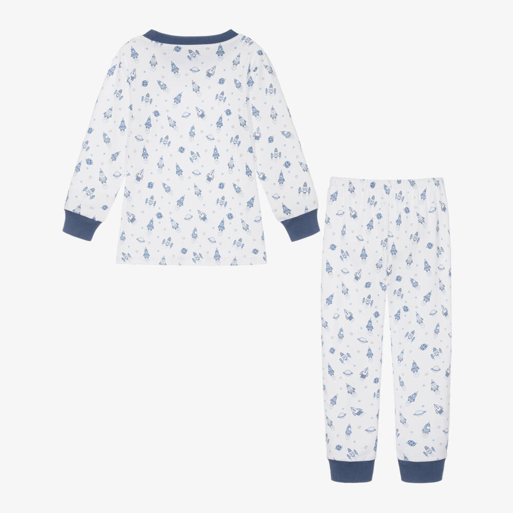 Kissy Kissy-Boys White & Blue Pima Cotton Space Race Pyjamas | Childrensalon