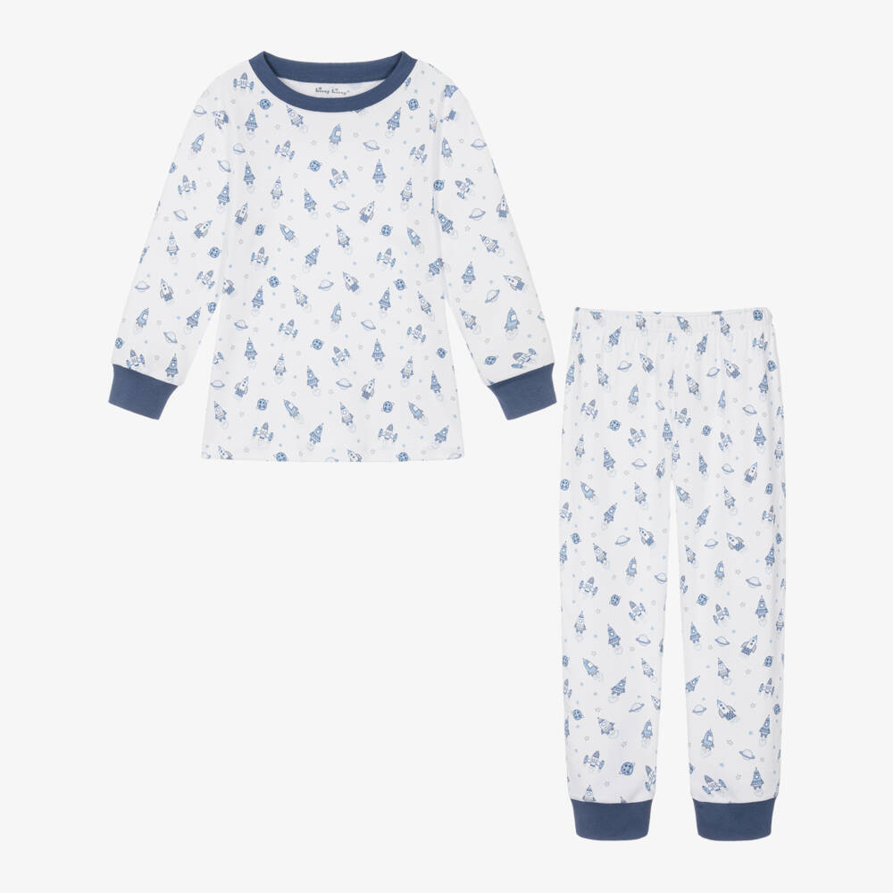 Kissy Kissy-Boys White & Blue Pima Cotton Space Race Pyjamas | Childrensalon