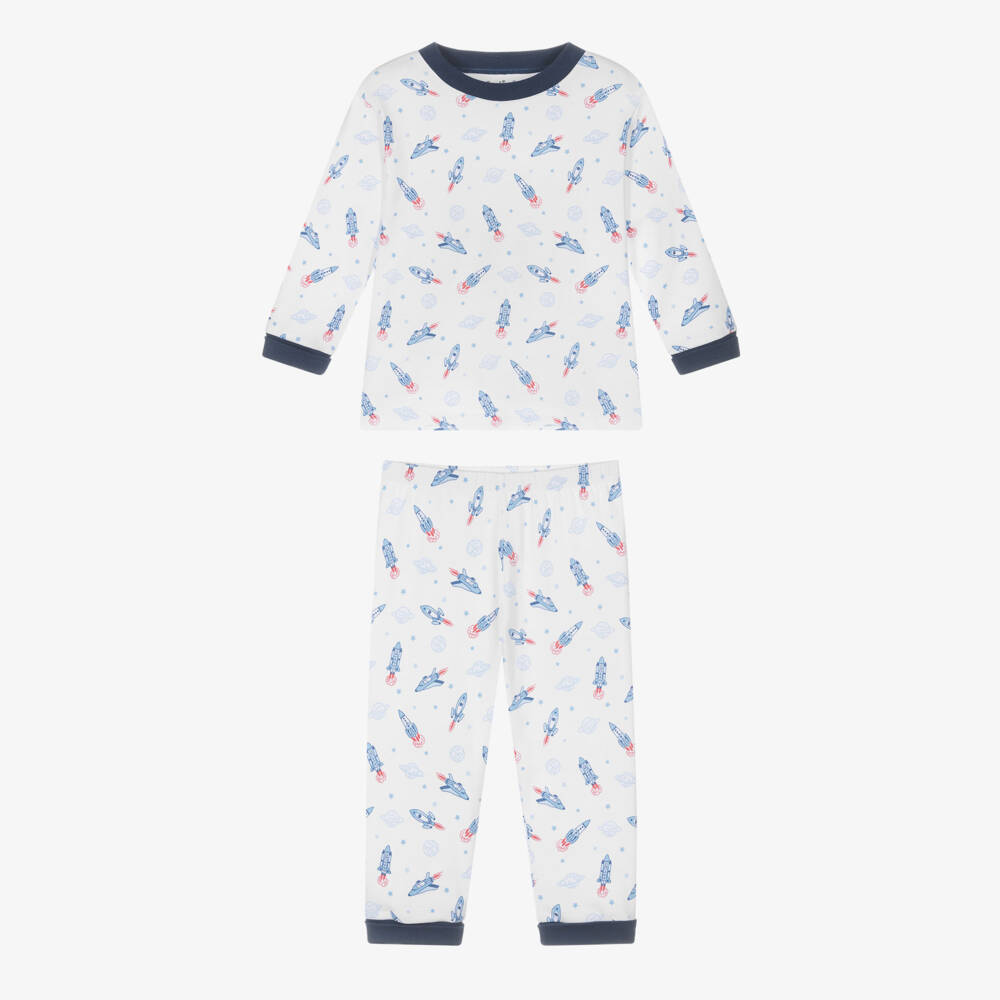 Kissy Kissy-Boys White & Blue Pima Cotton Space Voyage Pyjamas | Childrensalon