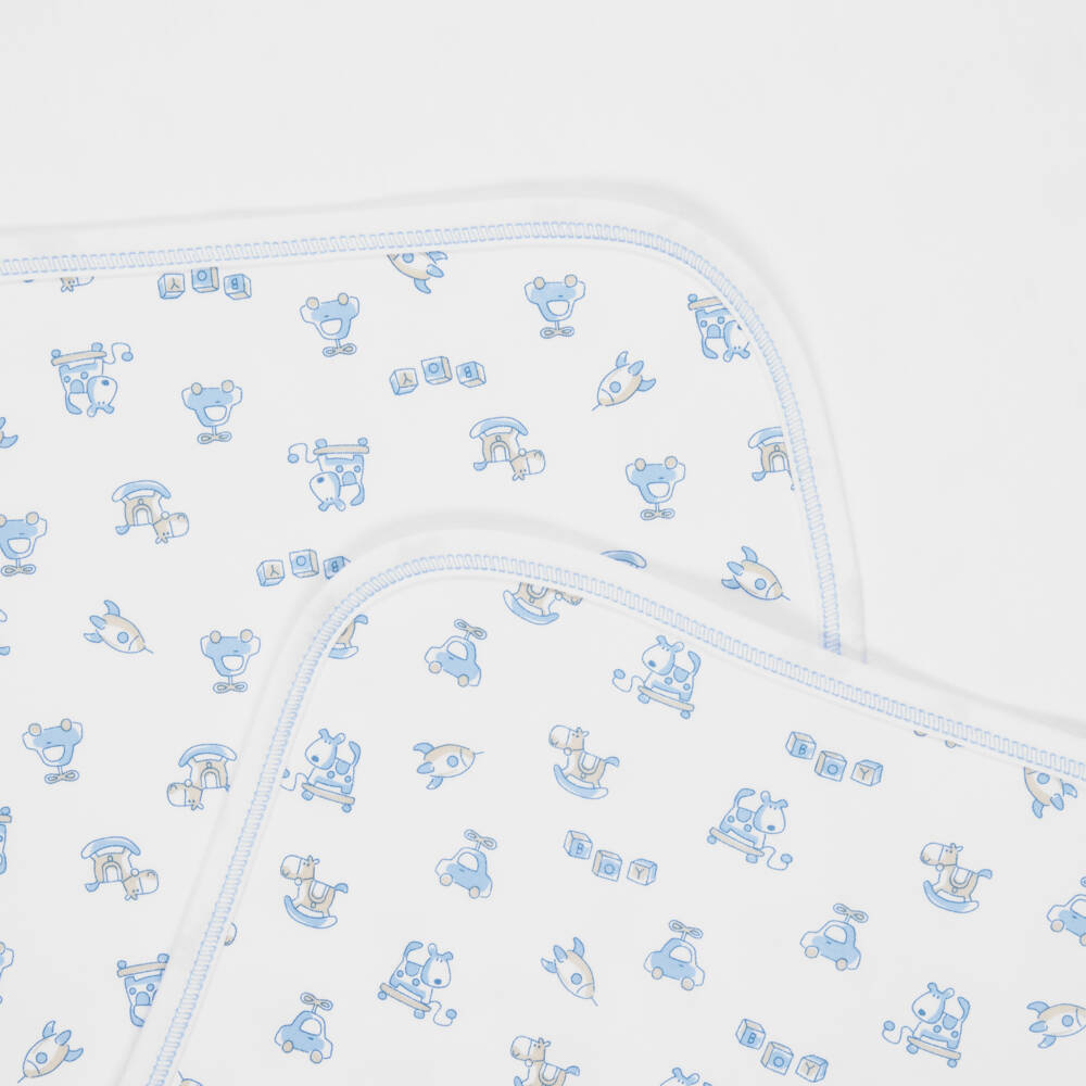 Kissy Kissy-Boys White & Blue Pima Cotton Vintage Toy Blanket (73cm) | Childrensalon