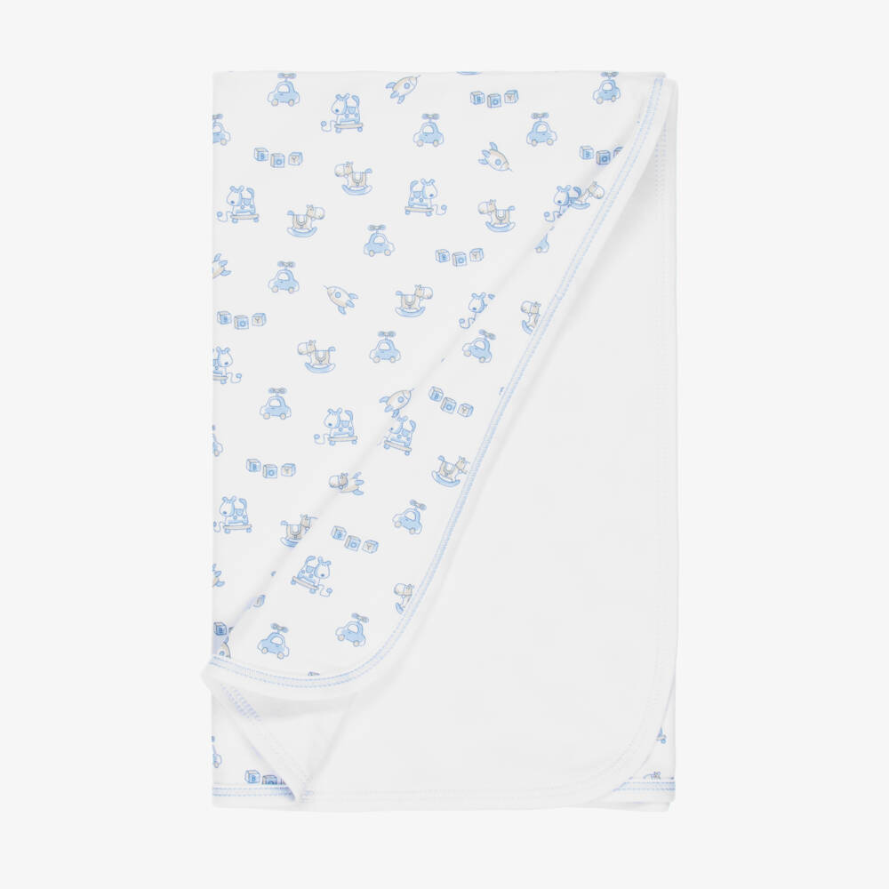 Kissy Kissy-Boys White & Blue Pima Cotton Vintage Toy Blanket (73cm) | Childrensalon