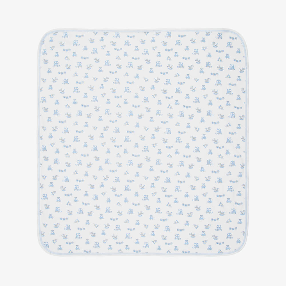 Kissy Kissy-Boys White & Blue Pima Cotton Vintage Toy Blanket (73cm) | Childrensalon