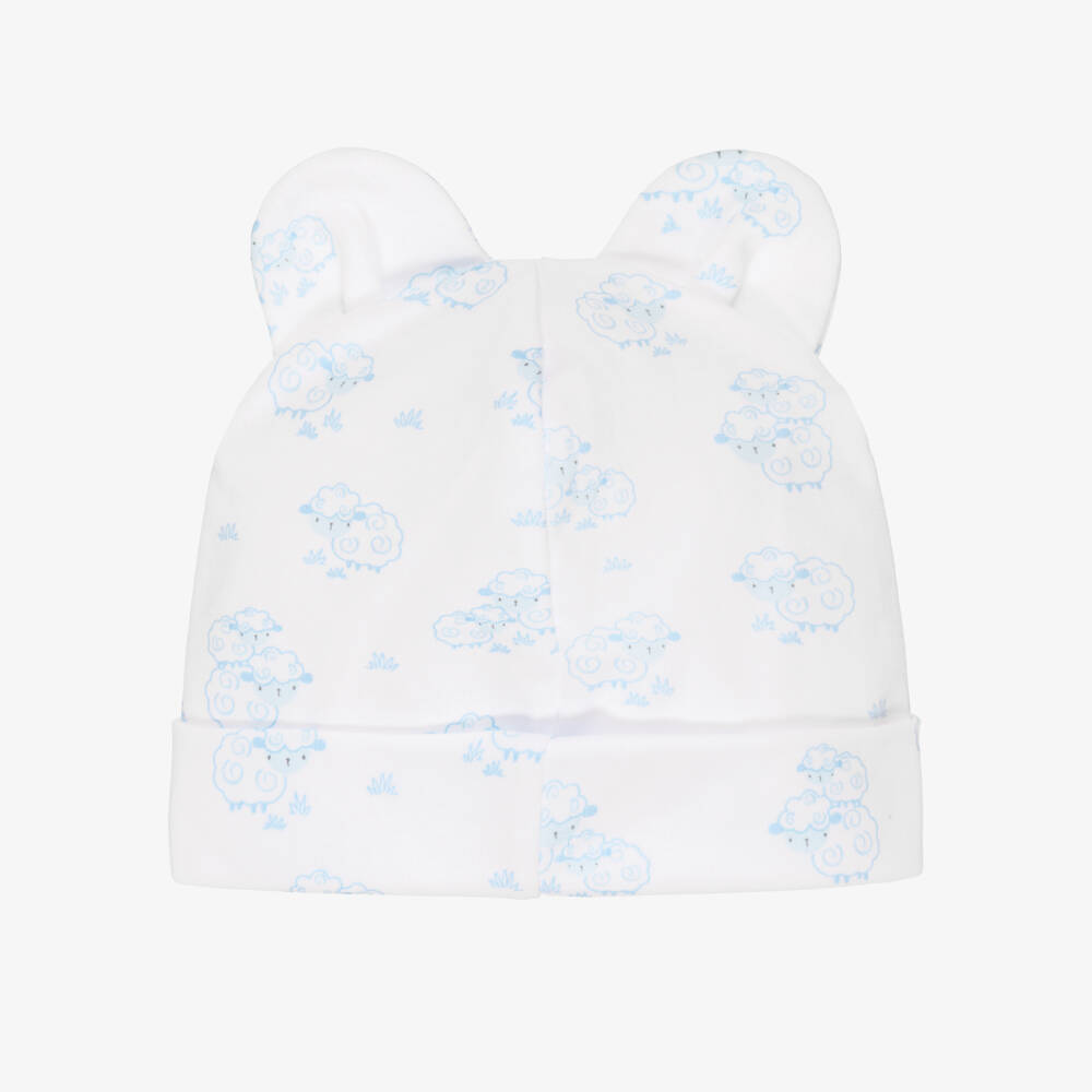 Kissy Kissy-Boys White & Blue Sweet Sheep Pima Cotton Hat with 3D Ears | Childrensalon