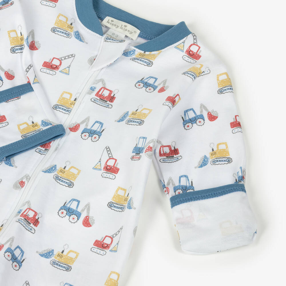 Kissy Kissy-Boys White Construction Print Babygrow | Childrensalon