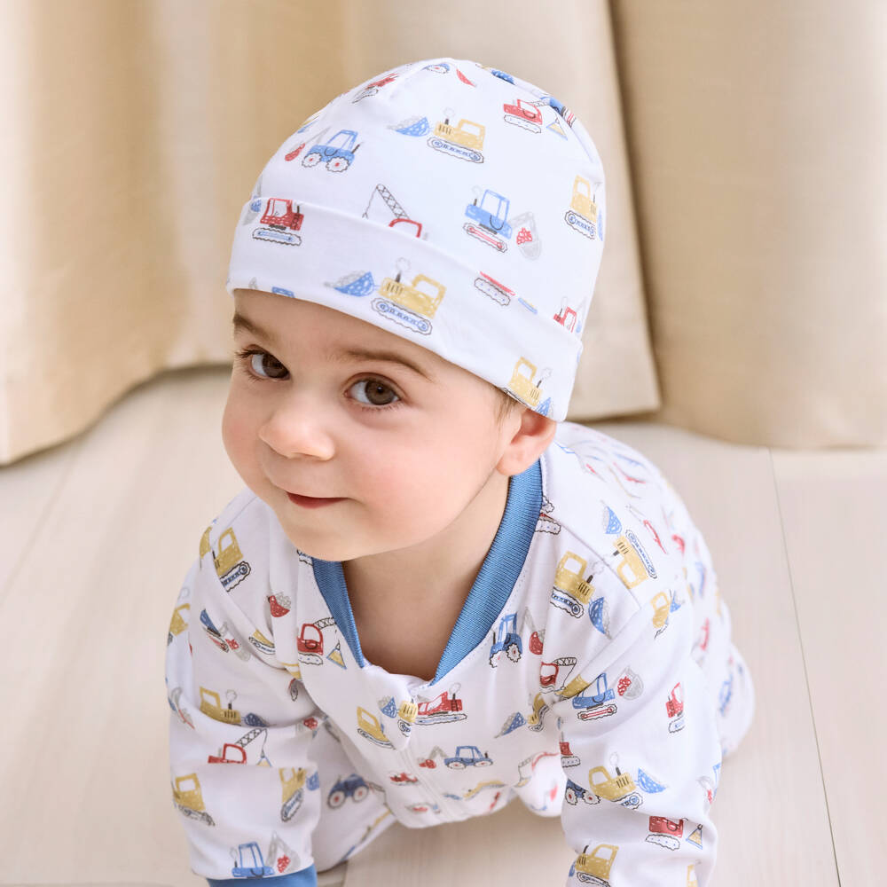Kissy Kissy-Boys White Construction Print Babygrow | Childrensalon