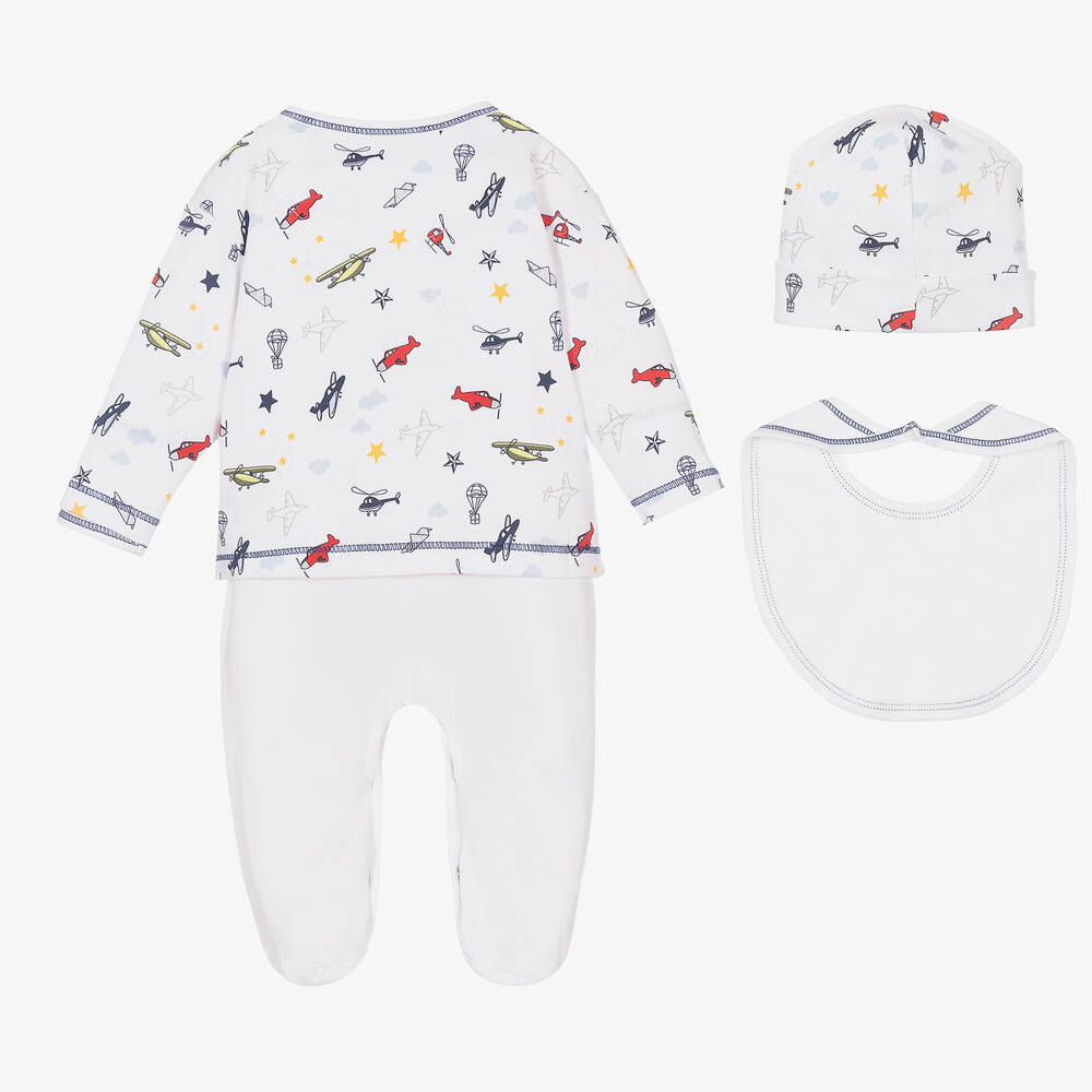 Kissy Kissy-Boys White Cotton Aeroplane Babysuit Set | Childrensalon
