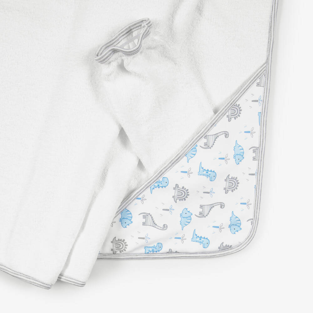 Kissy Kissy-Boys White Cotton Dinosaur Territory Hooded Towel & Mitt Set | Childrensalon