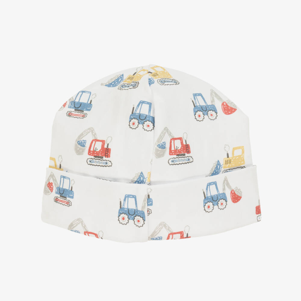 Kissy Kissy-Белая хлопковая шапка с принтом экскаватора для мальчиков | Childrensalon