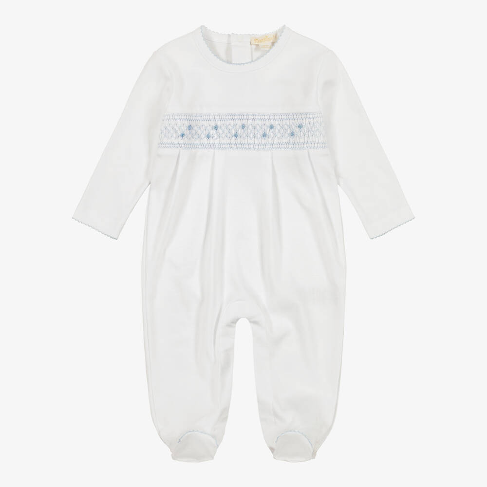 Kissy Kissy-Boys White Hand-Smocked Babygrow | Childrensalon