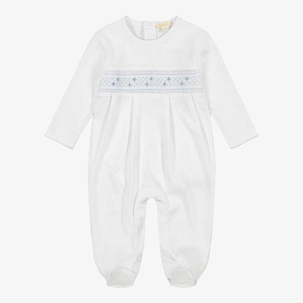 Kissy Kissy-Boys White Hand-Smocked Babygrow | Childrensalon