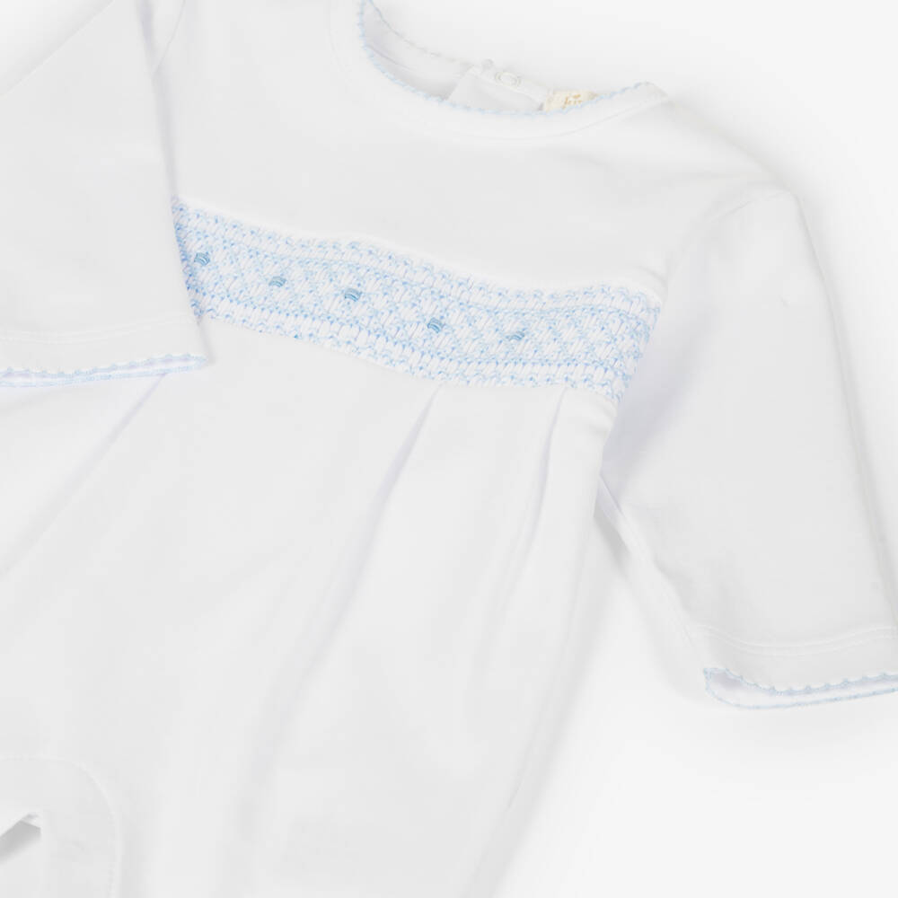 Kissy Kissy-Boys White Hand-Smocked Pima Cotton Babygrow | Childrensalon