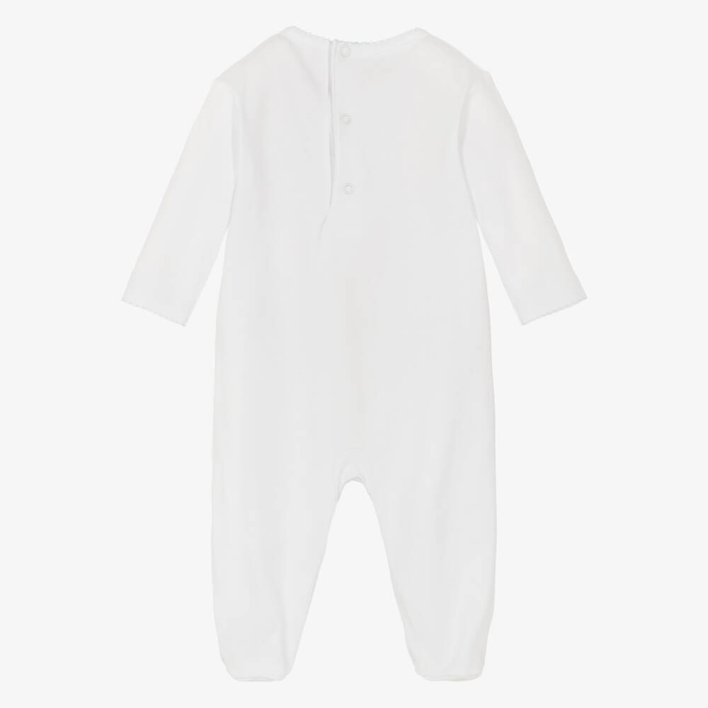 Kissy Kissy-Boys White Hand-Smocked Pima Cotton Babygrow | Childrensalon