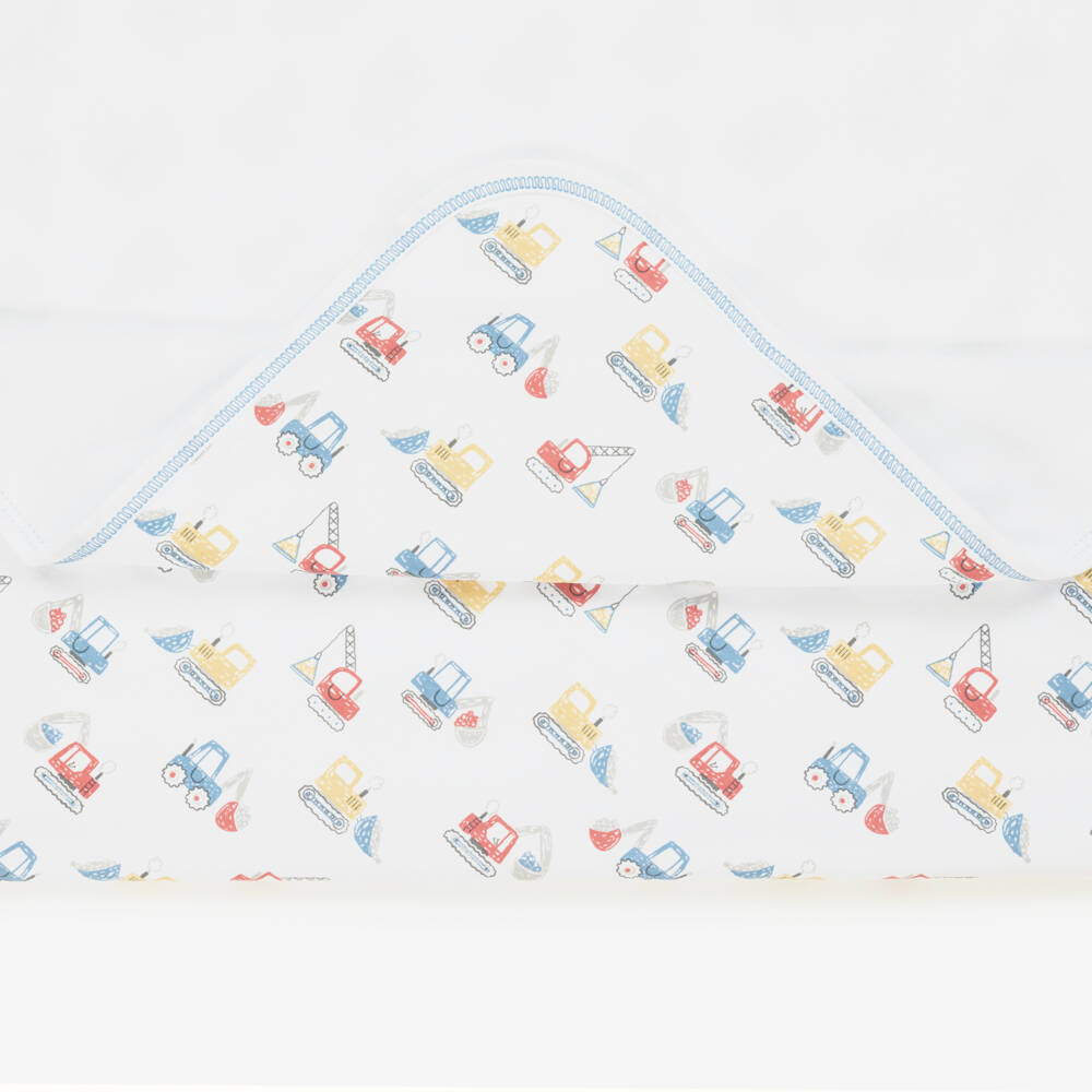 Kissy Kissy-Boys White Pima Cotton Construction Diggers Blanket (73cm) | Childrensalon