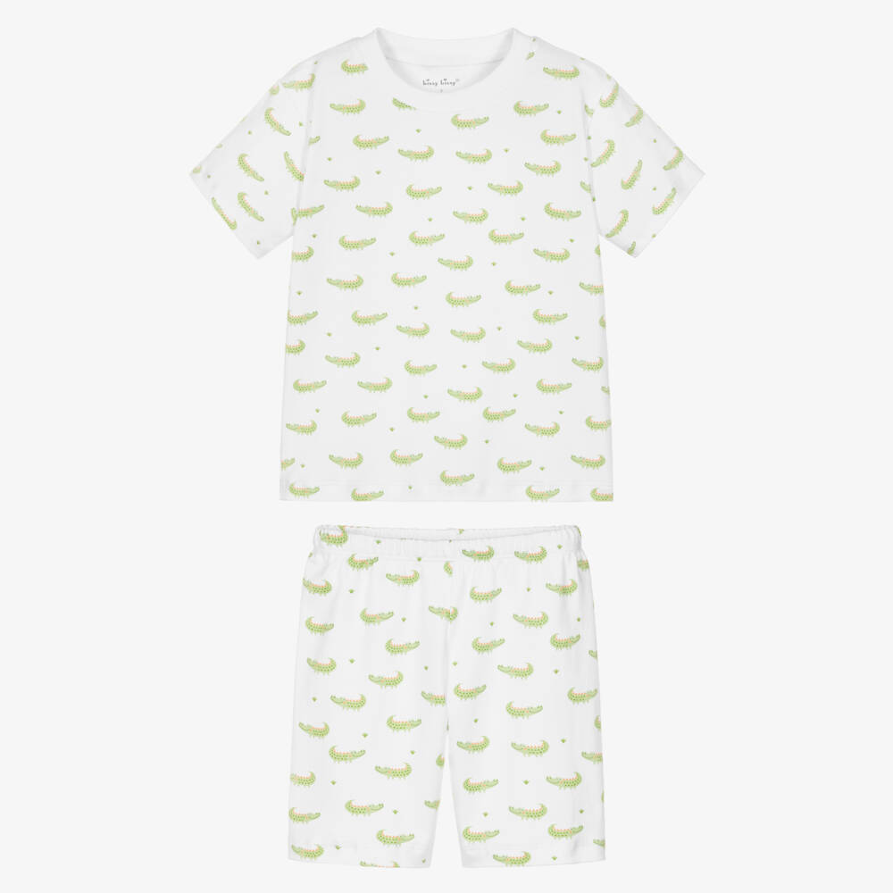 Kissy Kissy-Boys White Pima Cotton Crocodile Camp Short Pyjamas | Childrensalon