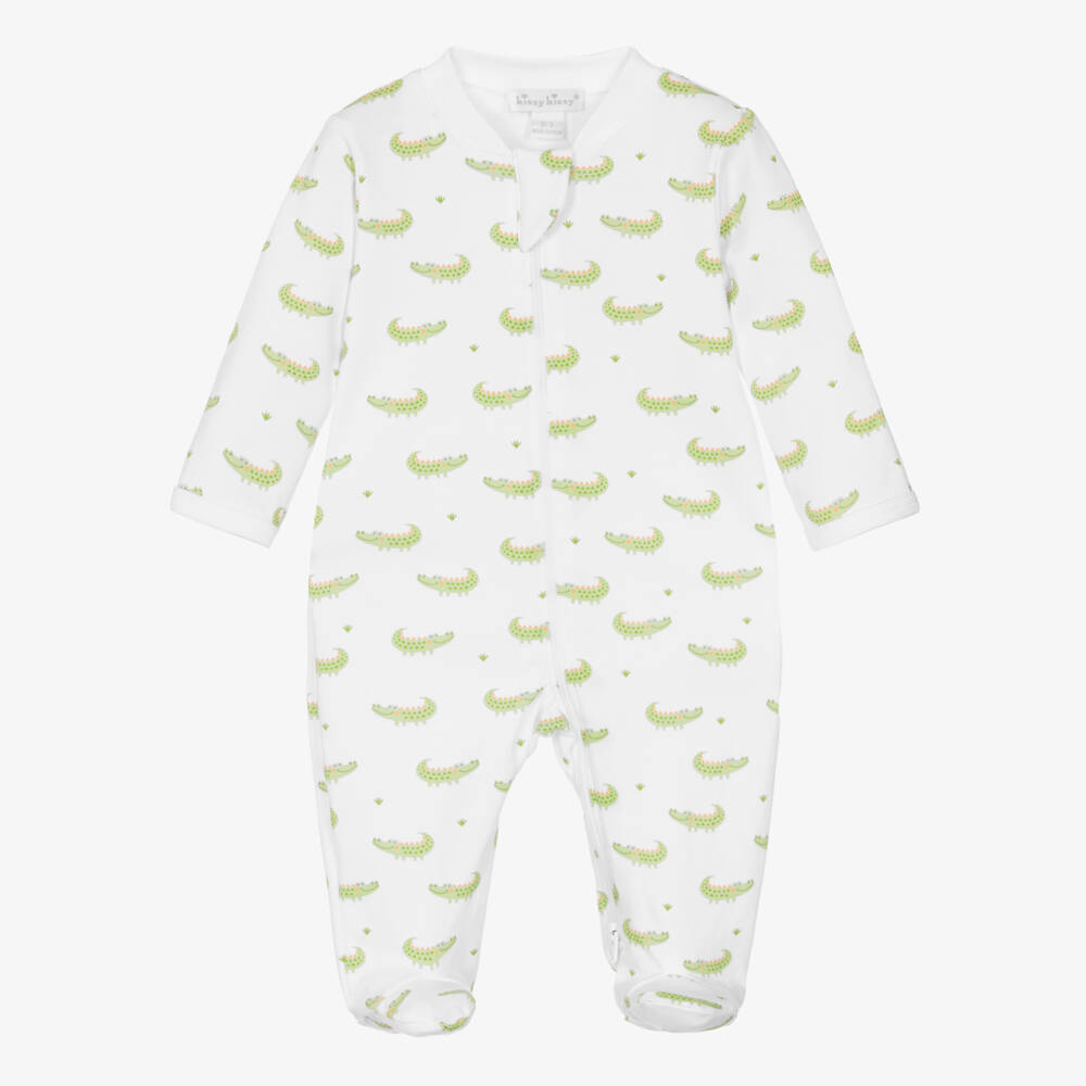 Kissy Kissy-Boys White Pima Cotton Crocodile Camp Zip-Up Babygrow | Childrensalon