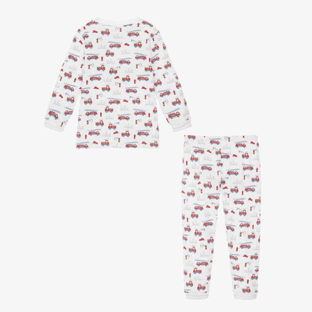 Kissy Kissy-Boys White Pima Cotton Fire Rescue Racers Pyjamas | Childrensalon