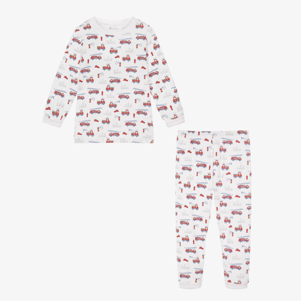 Kissy Kissy-Boys White Pima Cotton Fire Rescue Racers Pyjamas | Childrensalon