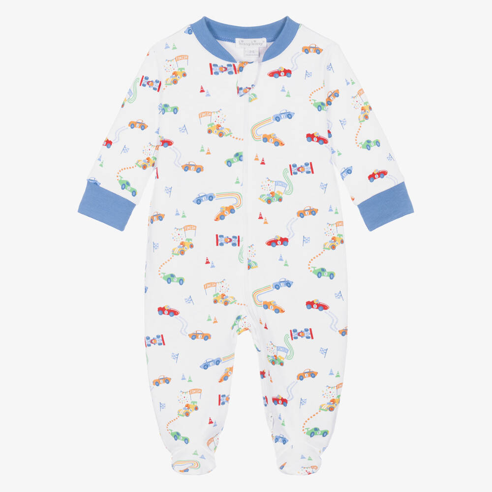 Kissy Kissy-Boys White Pima Cotton Gran Prix Raceway Babygrow | Childrensalon