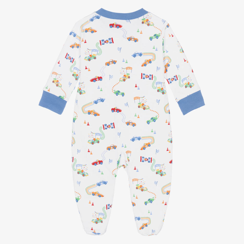 Kissy Kissy-Boys White Pima Cotton Gran Prix Raceway Babygrow | Childrensalon