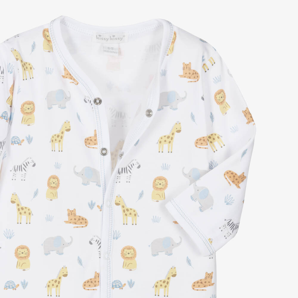 Kissy Kissy-Boys White Pima Cotton Jungle Hang Out Print Babygrow | Childrensalon