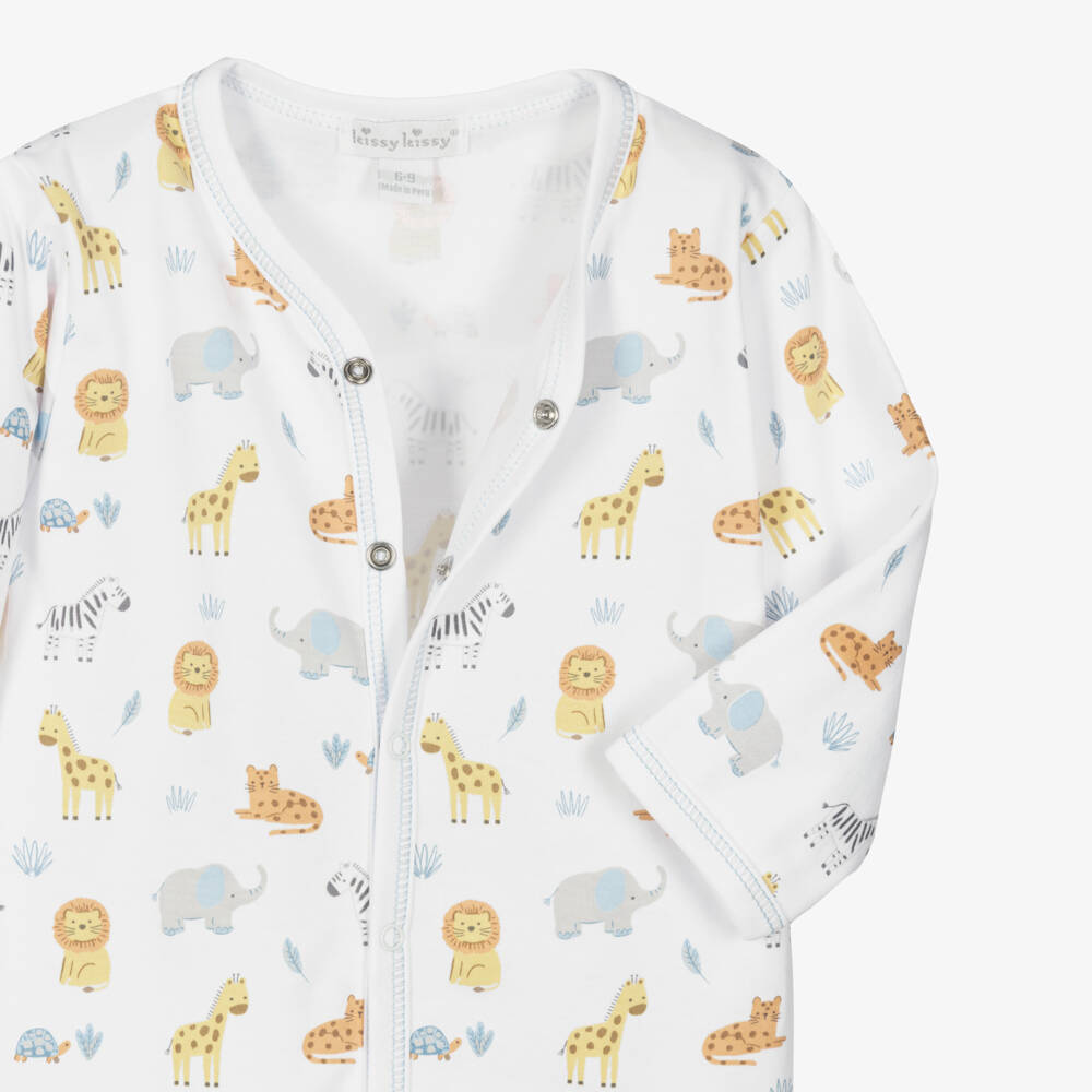 Kissy Kissy-Boys White Pima Cotton Jungle Hang Out Print Babygrow | Childrensalon