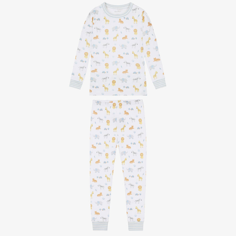 Kissy Kissy-Boys White Pima Cotton Jungle Hang Out Print Pyjamas | Childrensalon