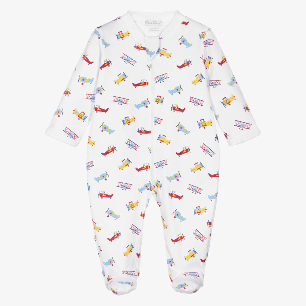 Kissy Kissy-Boys White Pima Cotton Lets Fly Away Babygrow | Childrensalon