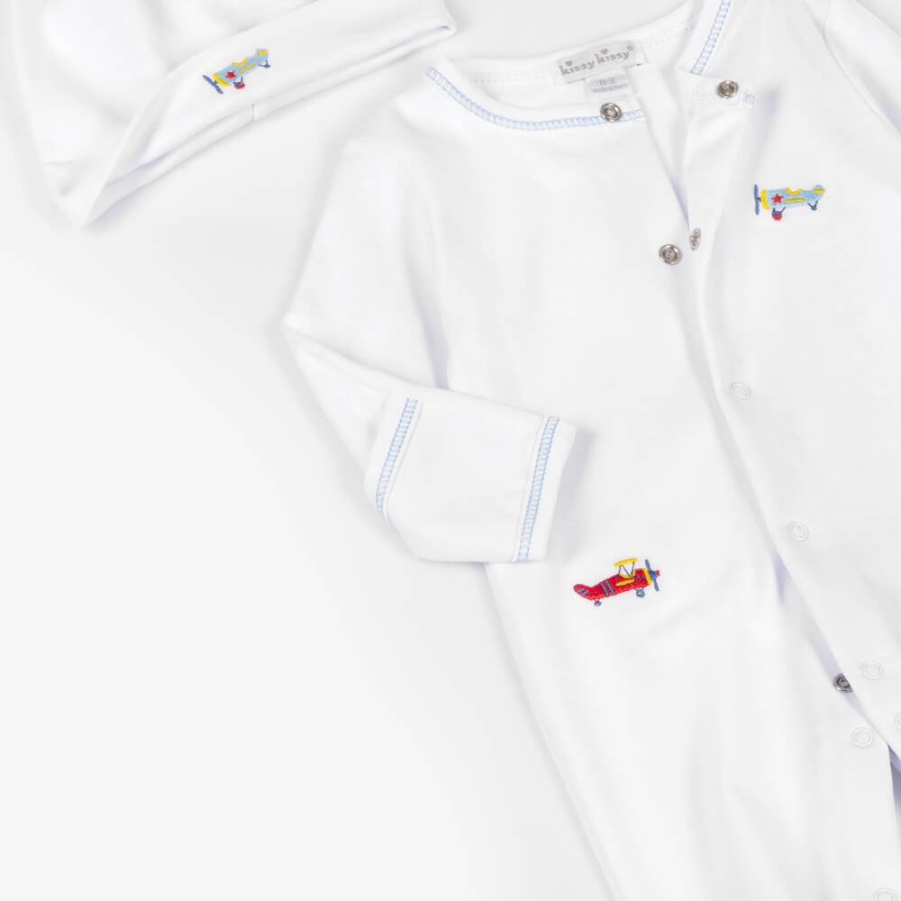 Kissy Kissy-Boys White Pima Cotton Lets Fly Away Babysuit Set | Childrensalon