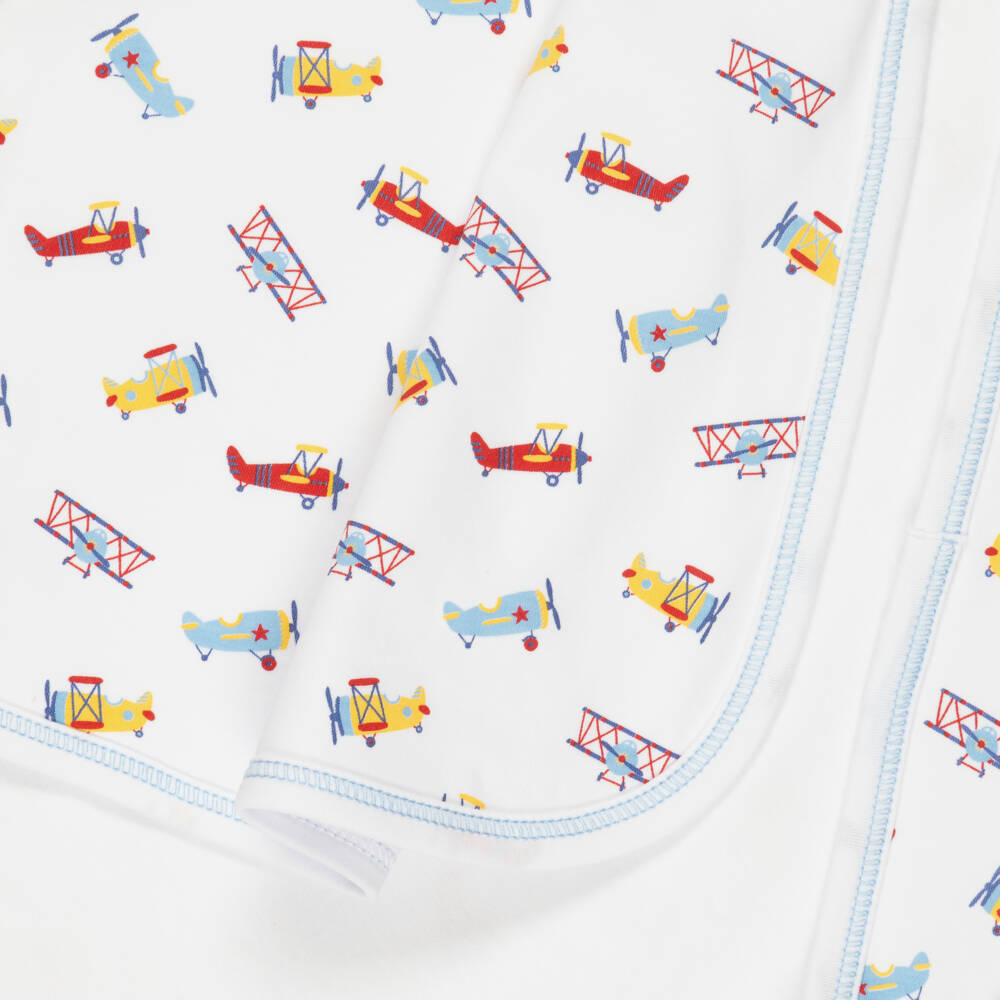 Kissy Kissy-Boys White Pima Cotton Lets Fly Away Blanket (73cm) | Childrensalon