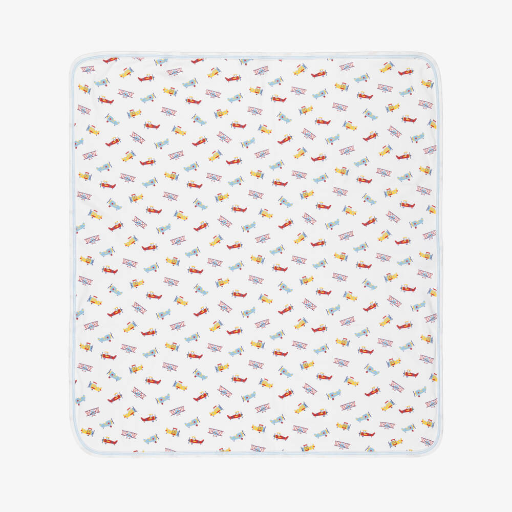 Kissy Kissy-Boys White Pima Cotton Lets Fly Away Blanket (73cm) | Childrensalon