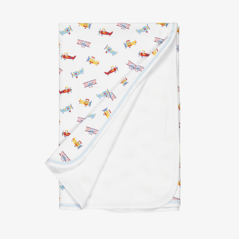 Kissy Kissy-Boys White Pima Cotton Lets Fly Away Blanket (73cm) | Childrensalon