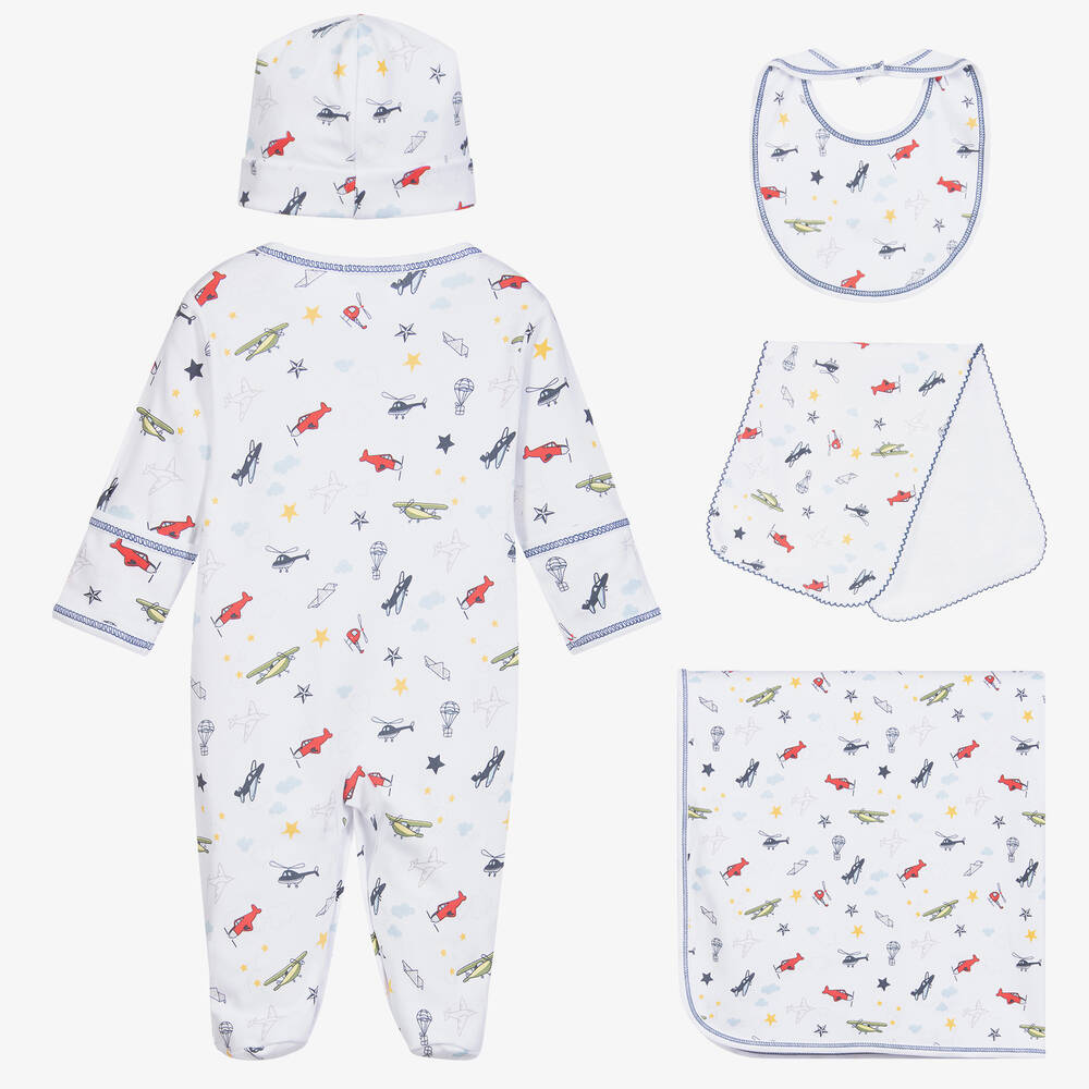 Kissy Kissy-Boys White Pima Cotton Planes Babysuit Gift Set | Childrensalon