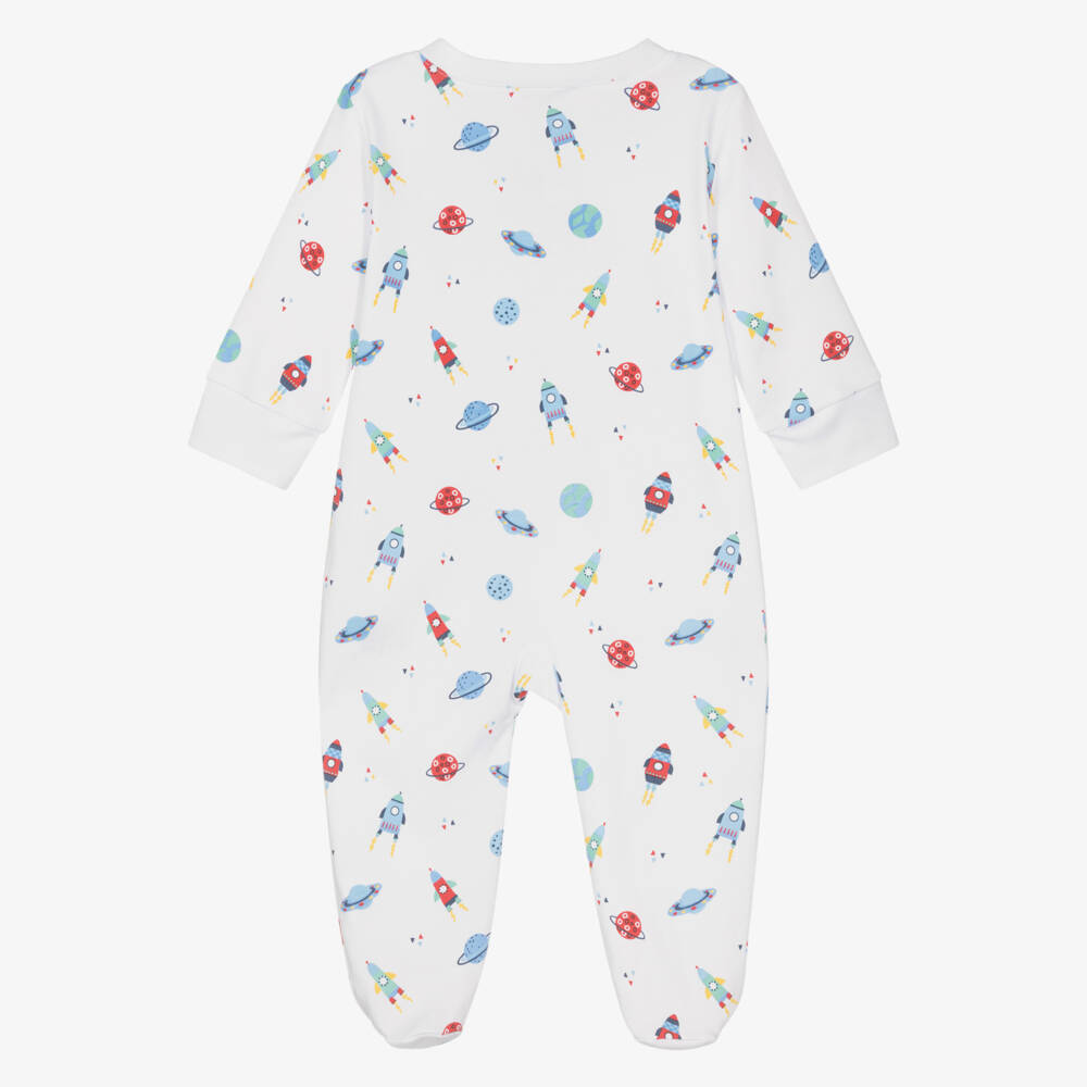 Kissy Kissy-Boys White Pima Cotton Space Dreams Zip-Up Babygrow | Childrensalon