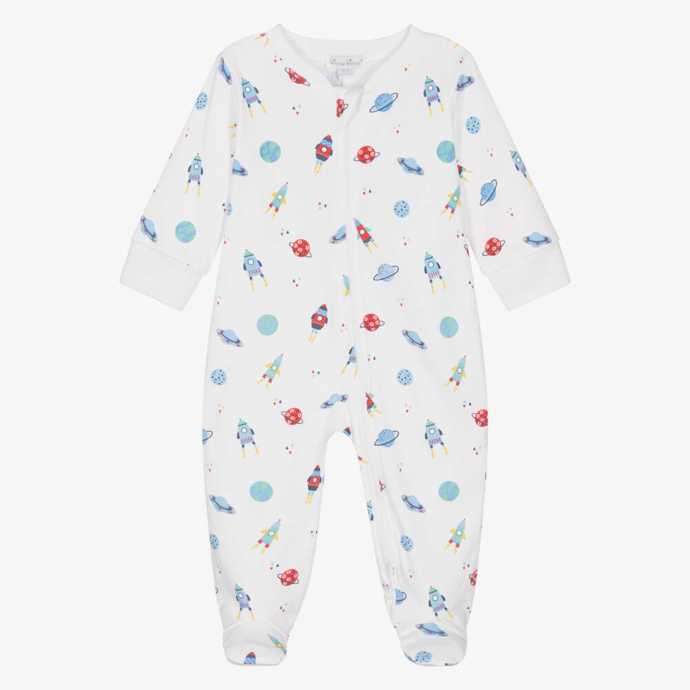 Kissy Kissy-Boys White Pima Cotton Space Dreams Zip-Up Babygrow | Childrensalon