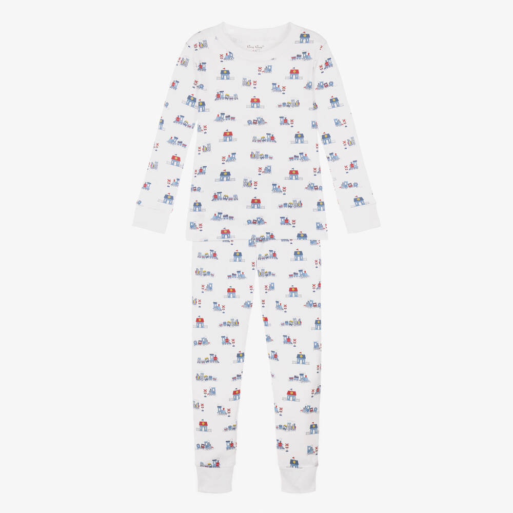 Kissy Kissy-Boys White Pima Cotton Toot Toot Pyjamas | Childrensalon