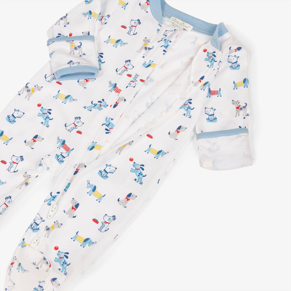 Kissy Kissy-Boys White Puppy Pima Babygrow | Childrensalon