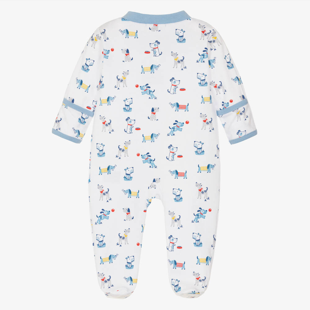 Kissy Kissy-Boys White Puppy Pima Babygrow | Childrensalon