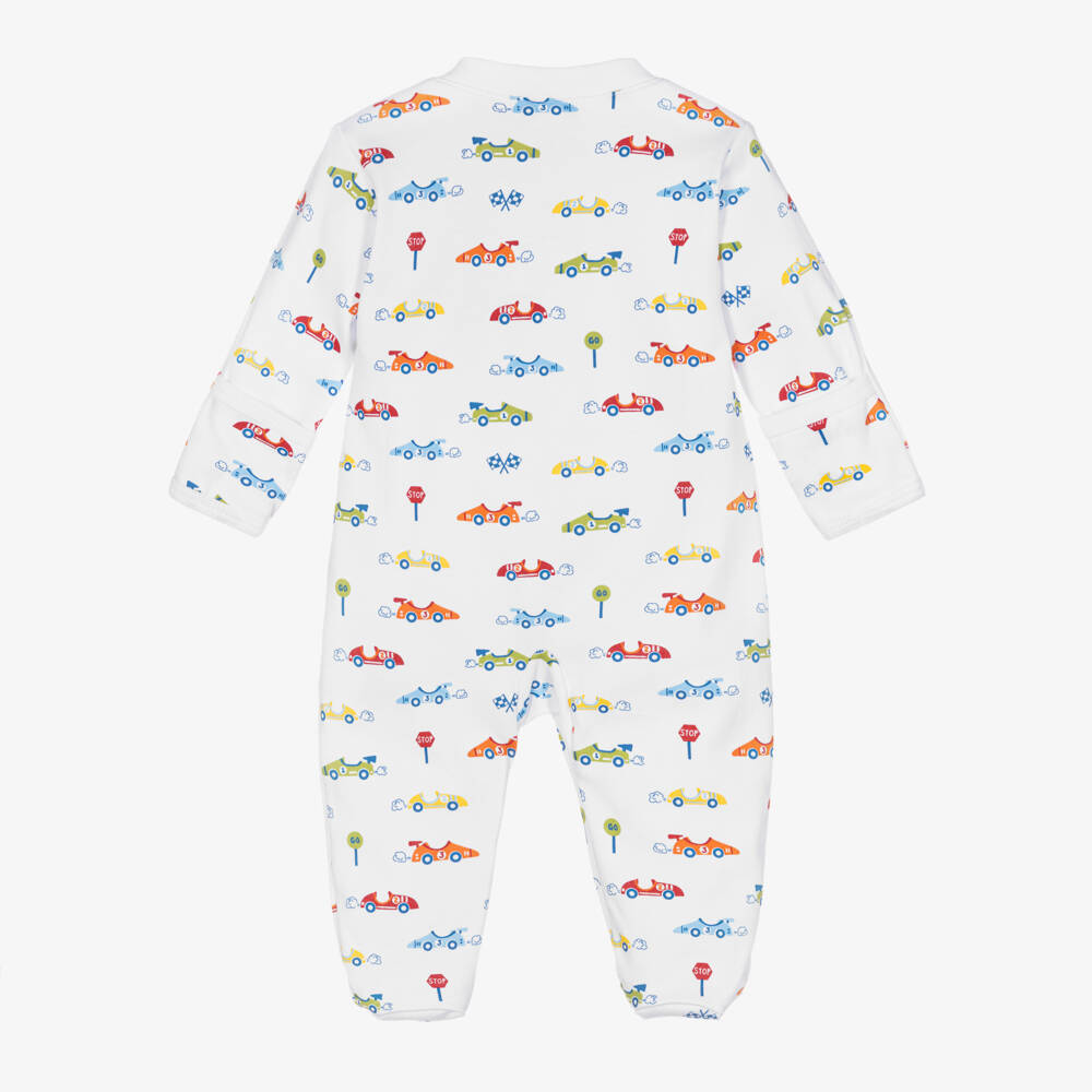 Kissy Kissy-Boys White Sizzling Speedway Pima Cotton Babygrow | Childrensalon