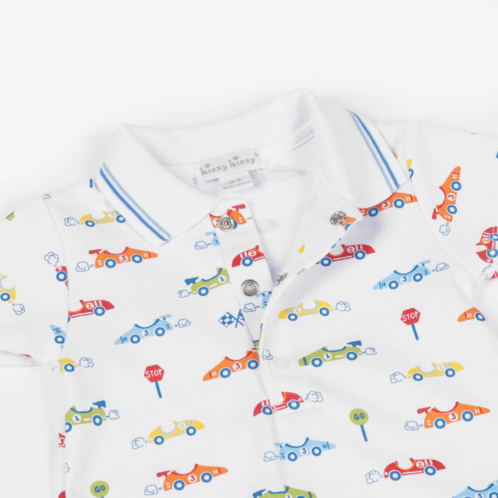 Kissy Kissy- Boys White Sizzling Speedway Pima Cotton Shortie | Childrensalon