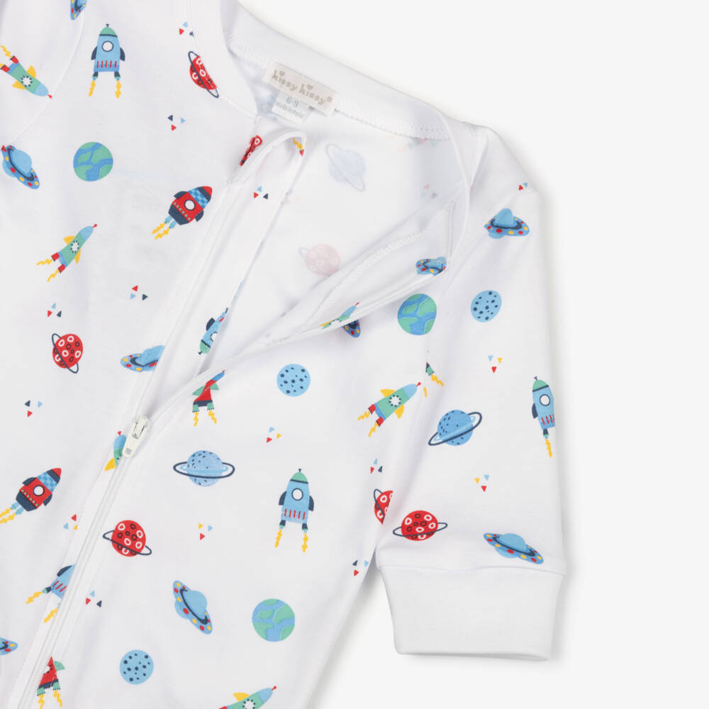 Kissy Kissy-Boys White Pima Cotton Space Dreams Zip-Up Babygrow | Childrensalon